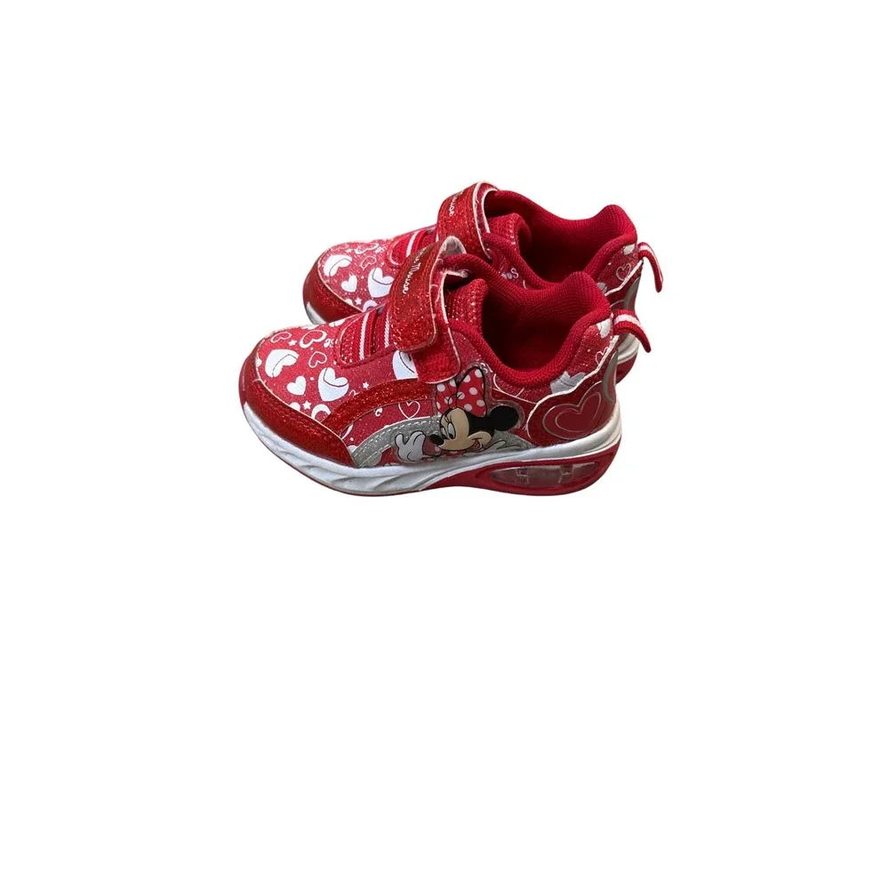 Disney Minnie Mouse Toddler Girls Red Glitter Light Up Sneakers Size 6 M